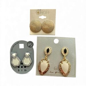 Earring Lot of 3 Pairs: Gold Tone & Geometric Dangles - NWT